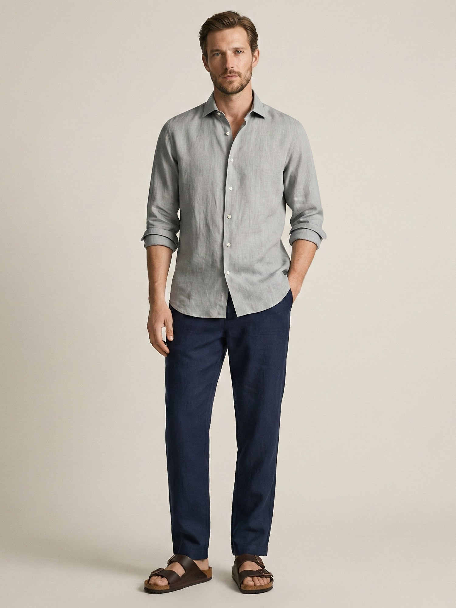 Light Gray 100% Pure Linen Shirt - CiceroniMen Shirtsbhrāta