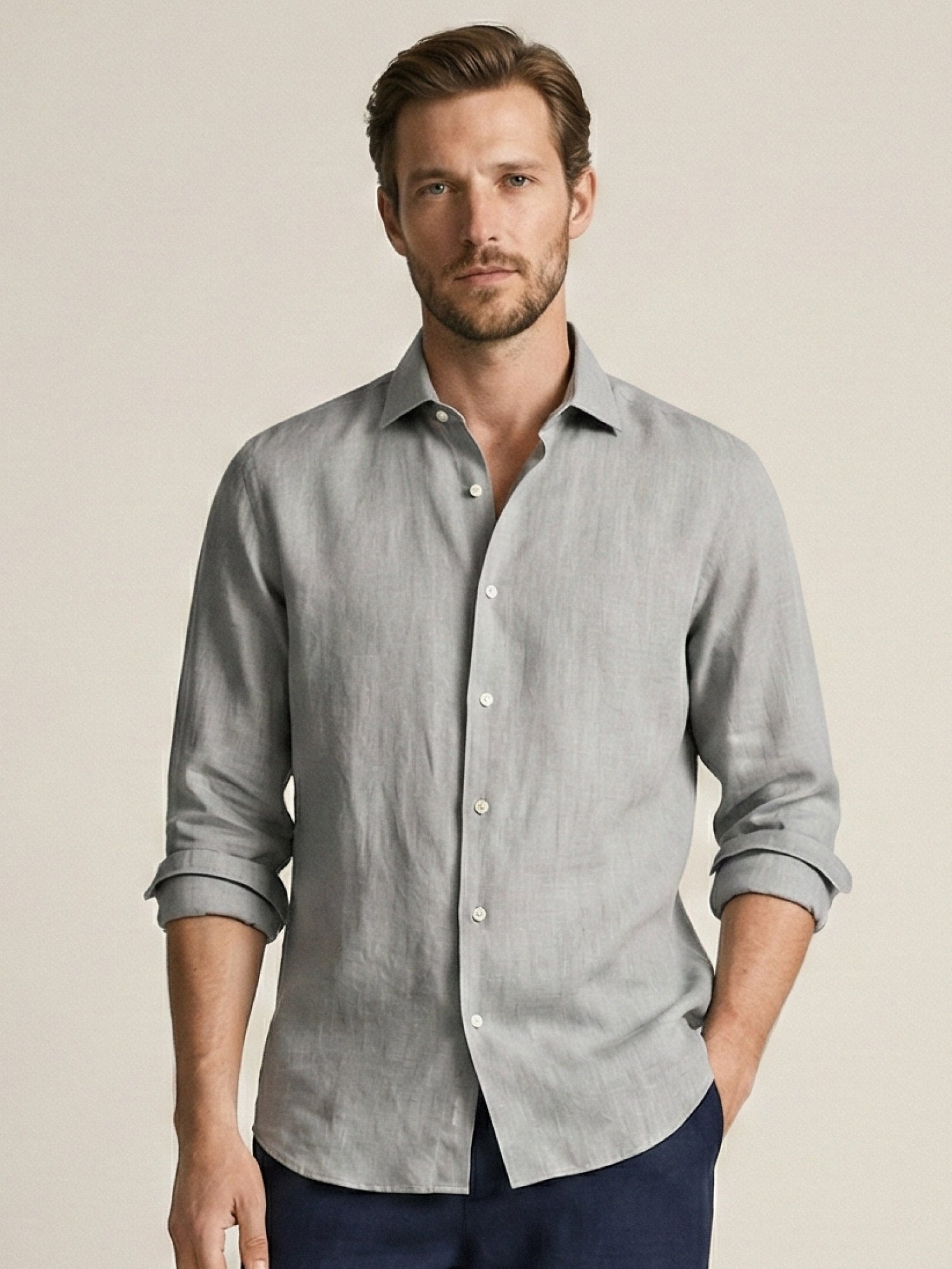 Light Gray 100% Pure Linen Shirt - CiceroniMen Shirtsbhrāta