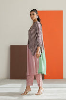 Light Pink and Sea Green Abstract Kurta Set - CiceroniKurta Set, Festive WearTussah