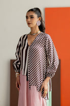 Light Pink and Sea Green Abstract Kurta Set - CiceroniKurta Set, Festive WearTussah