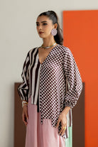 Light Pink and Sea Green Abstract Kurta Set - CiceroniKurta Set, Festive WearTussah