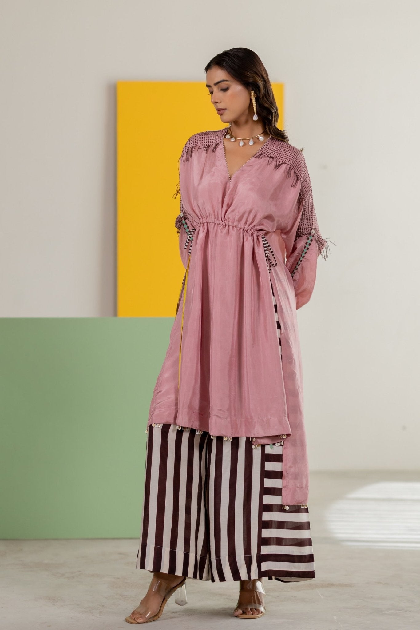 Light Pink Tunic Set - CiceroniKurta Set, Festive WearTussah