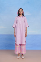 Lilac Cassata Linen Women's Shirt Kurta Set - CiceroniKurta SetSaphed