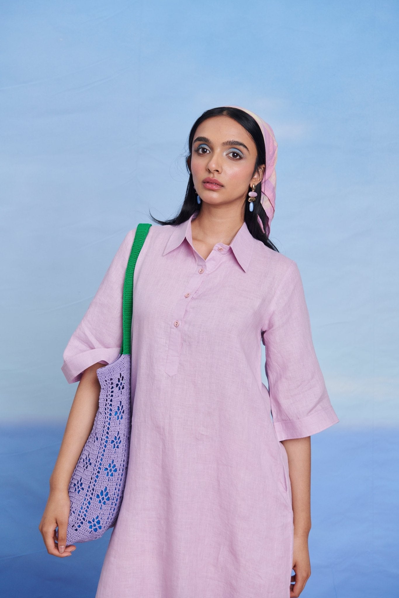 Lilac Cassata Linen Women's Shirt Kurta Set - CiceroniKurta SetSaphed