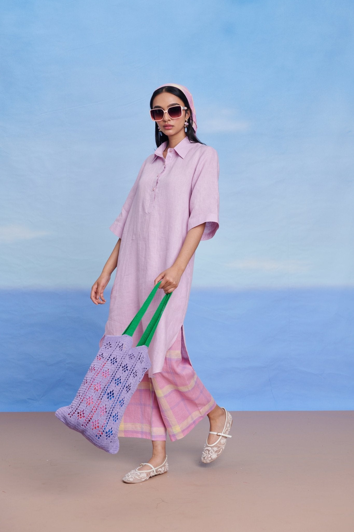 Lilac Cassata Linen Women's Shirt Kurta Set - CiceroniKurta SetSaphed