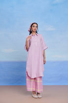 Lilac Cassata Linen Women's Shirt Kurta Set - CiceroniKurta SetSaphed