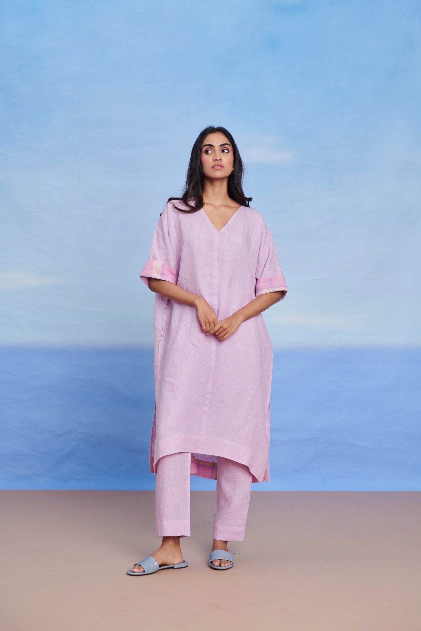 Lilac Linen Dolman Kurta Set - CiceroniKurta SetSaphed