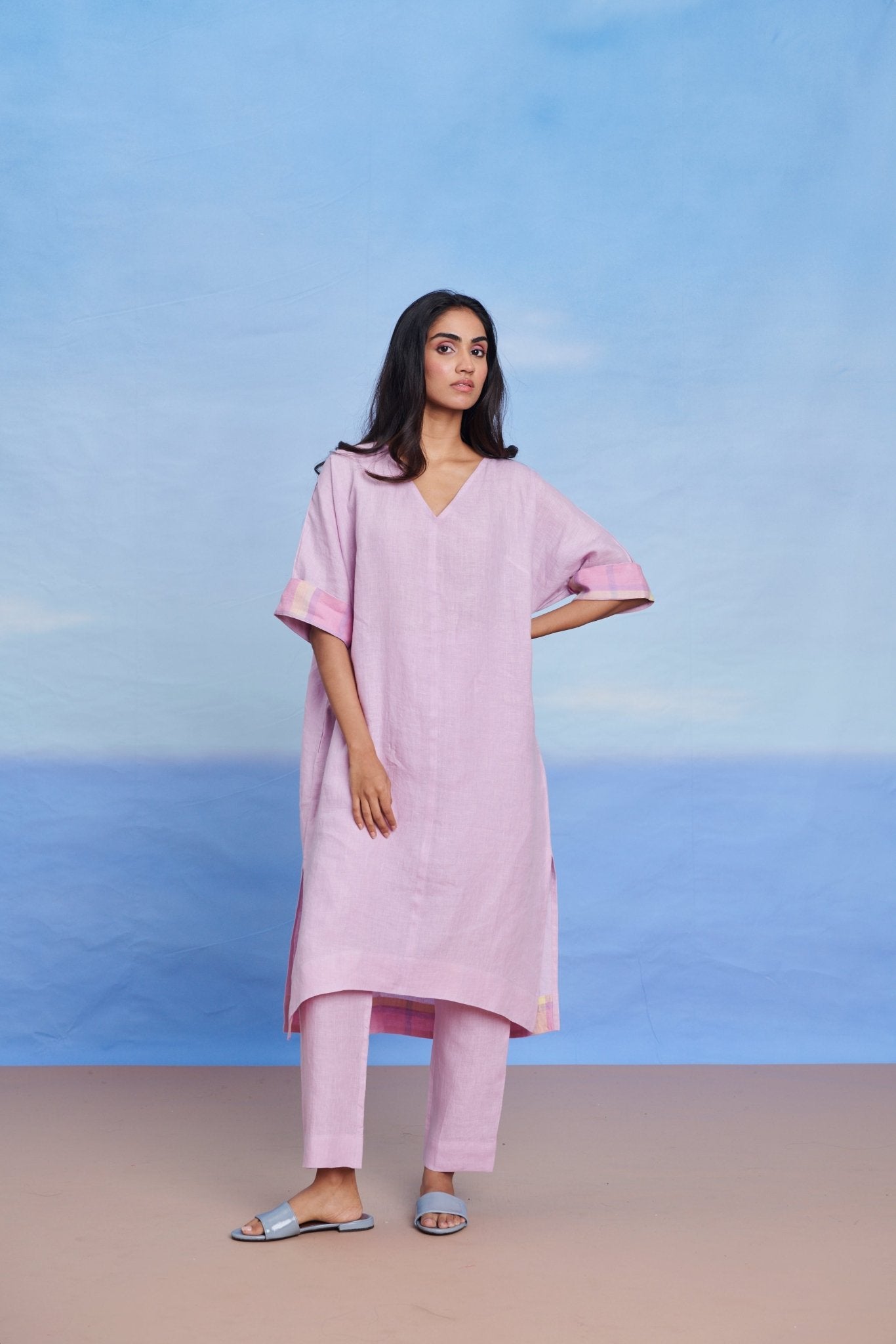 Lilac Linen Dolman Kurta Set - CiceroniKurta SetSaphed