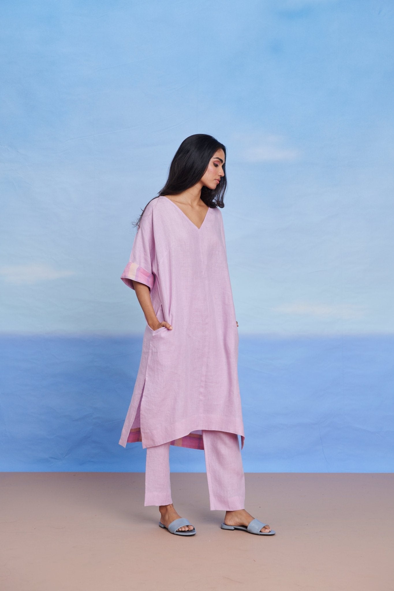 Lilac Linen Dolman Kurta Set - CiceroniKurta SetSaphed