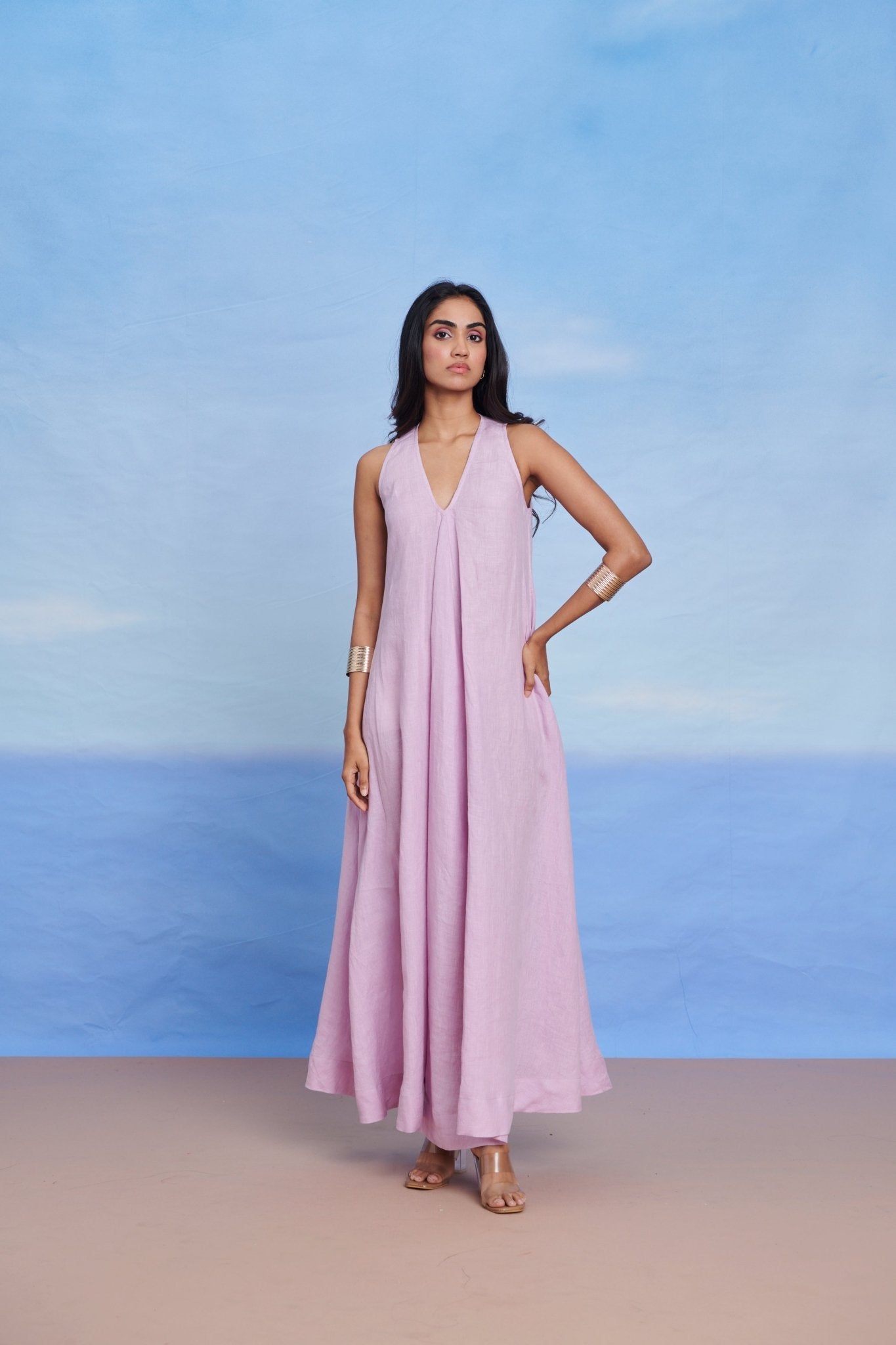 Lilac Linen Flared Dress - CiceroniDressesSaphed