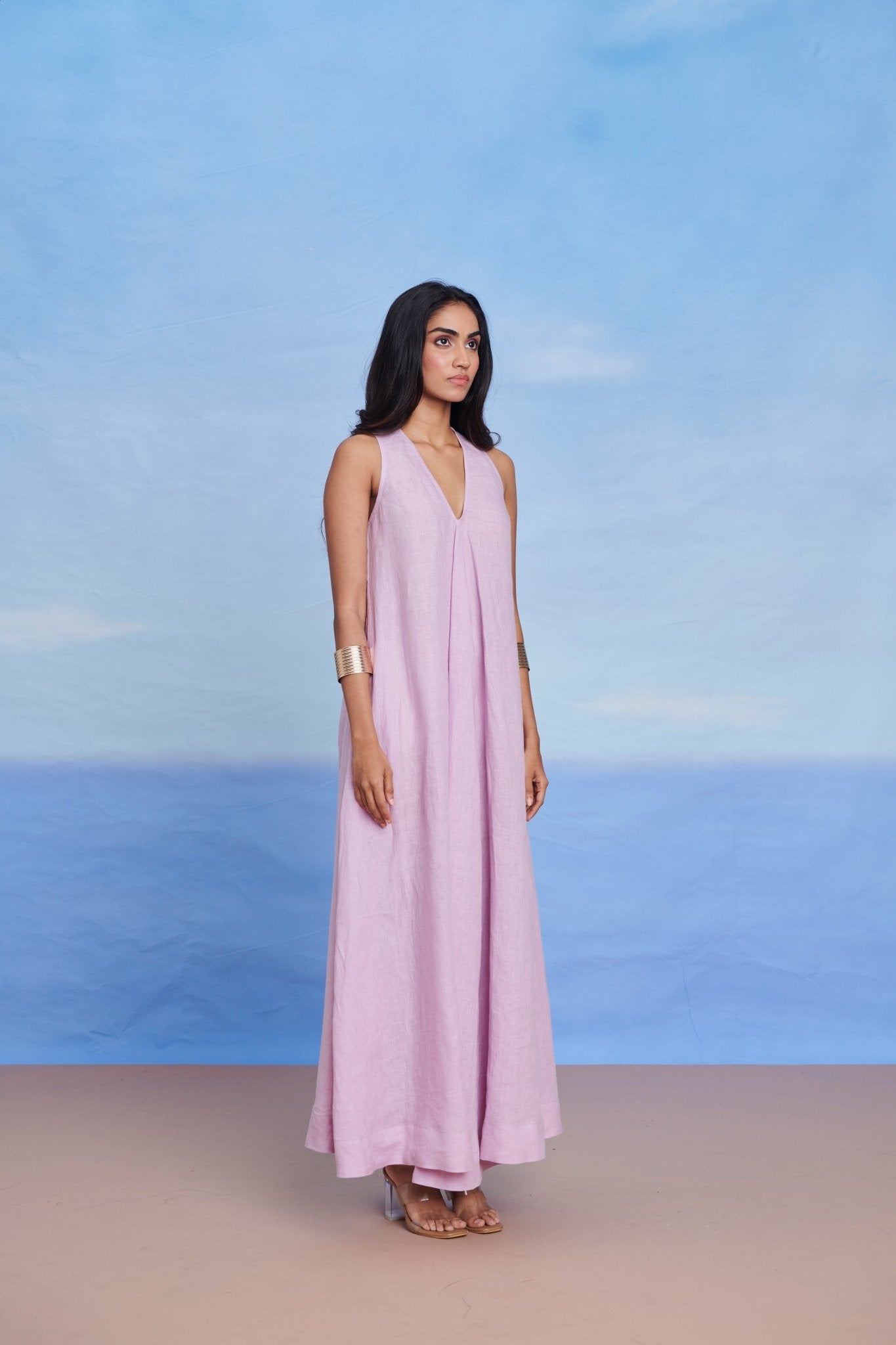 Lilac Linen Flared Dress - CiceroniDressesSaphed