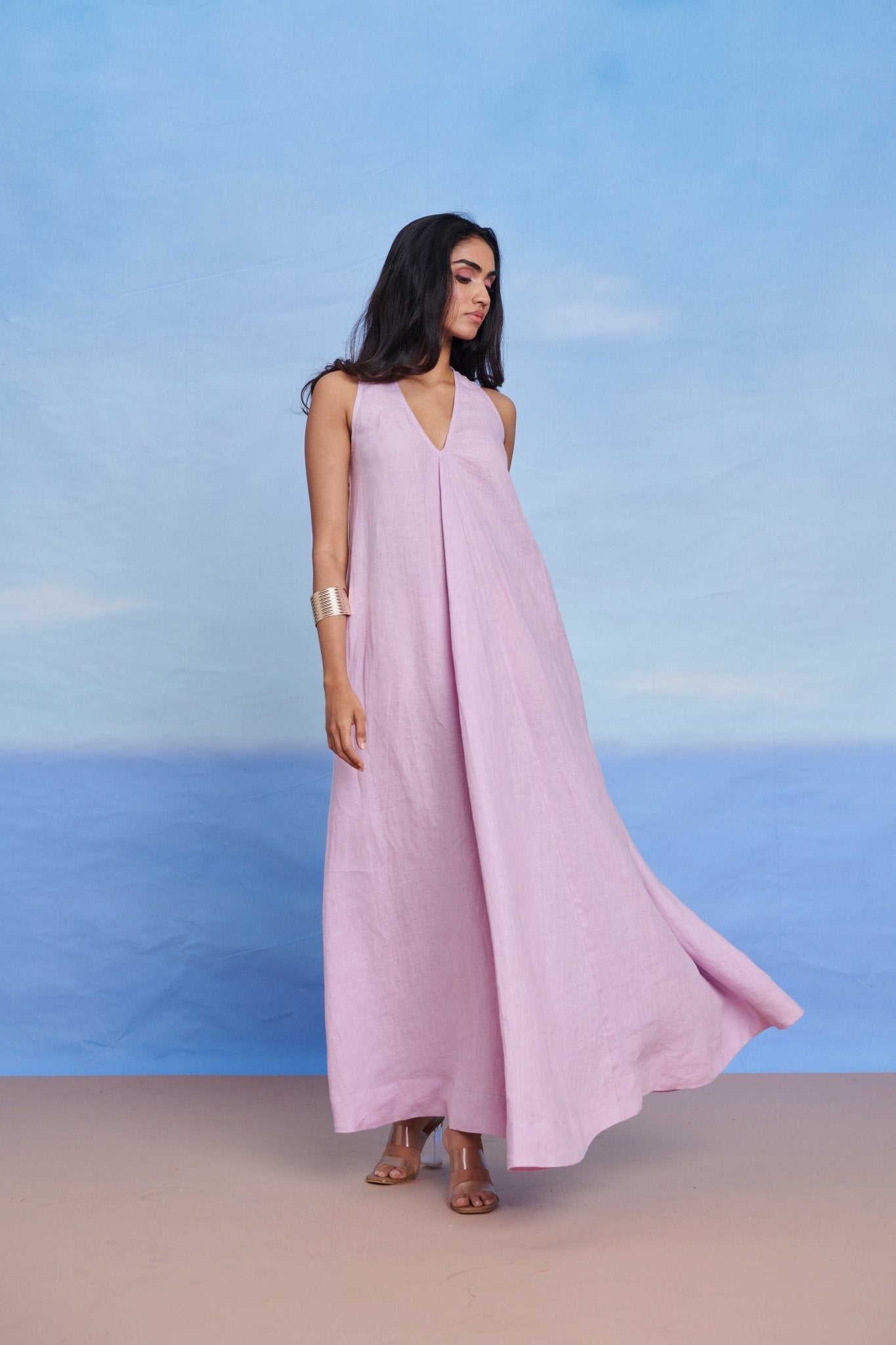 Lilac Linen Flared Dress - CiceroniDressesSaphed