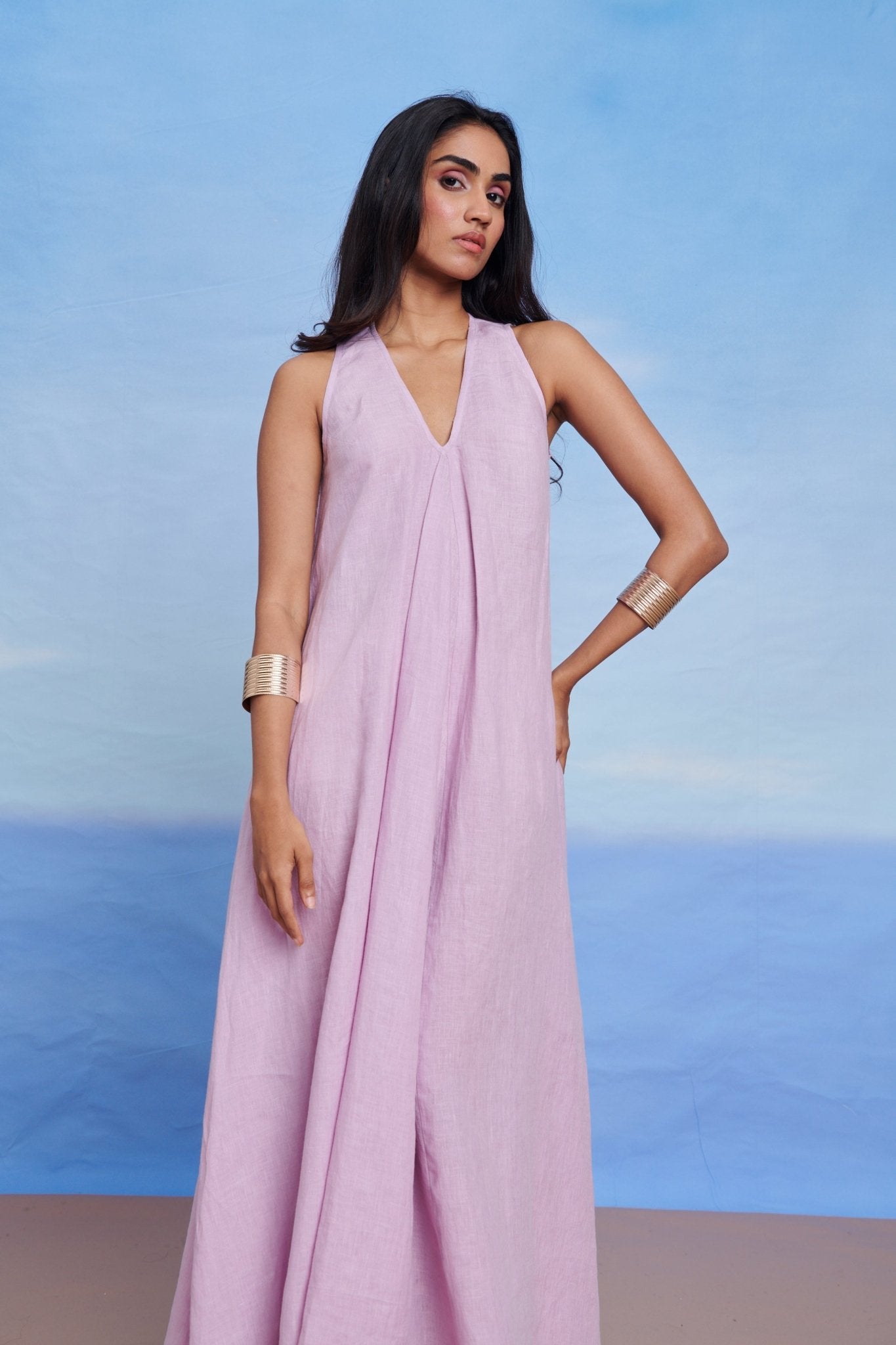 Lilac Linen Flared Dress - CiceroniDressesSaphed