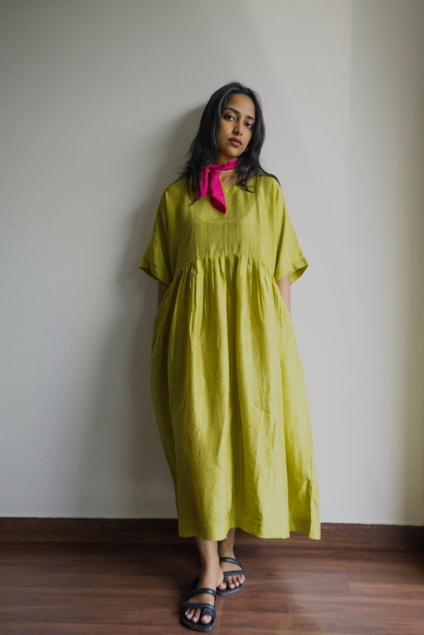 Lime Green Kimono Sleeve Dress - CiceroniDresseswith N.