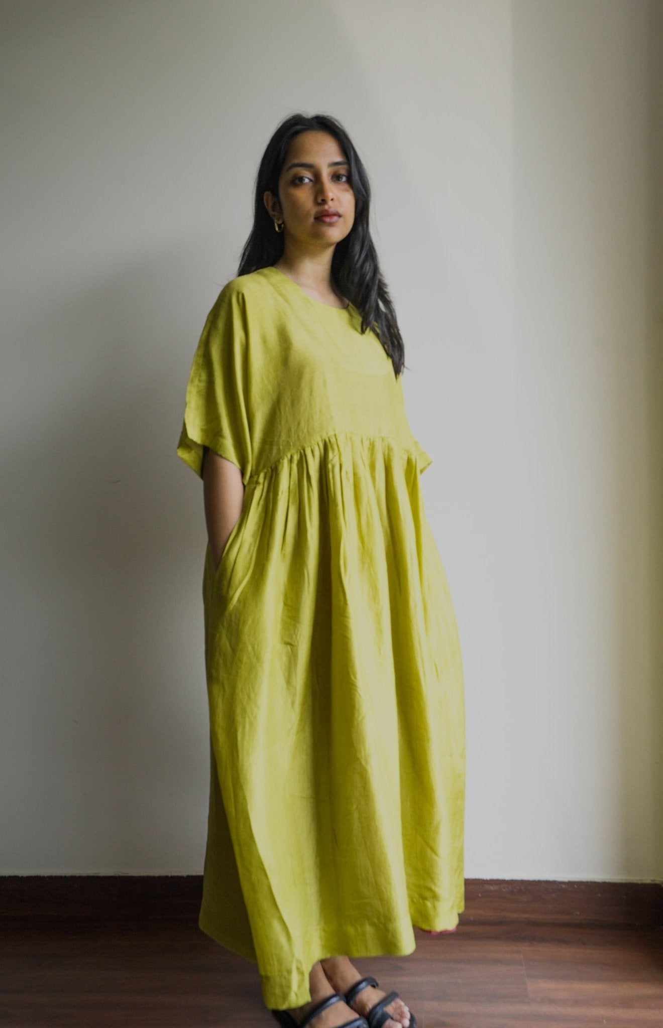 Lime Green Kimono Sleeve Dress - CiceroniDresseswith N.