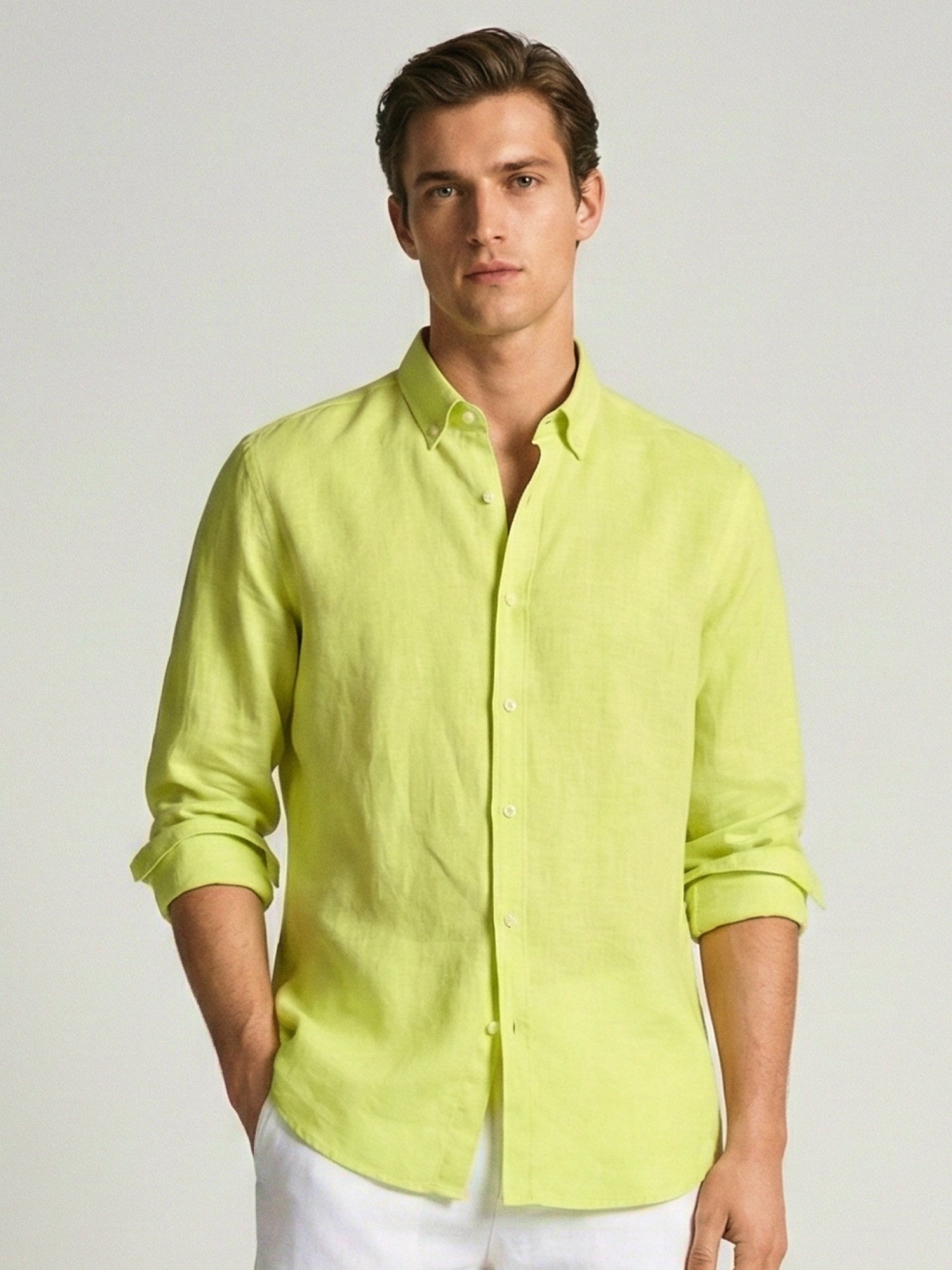 Lime Yellow 100% Pure Linen Button Down Shirt - CiceroniMen Shirtsbhrāta