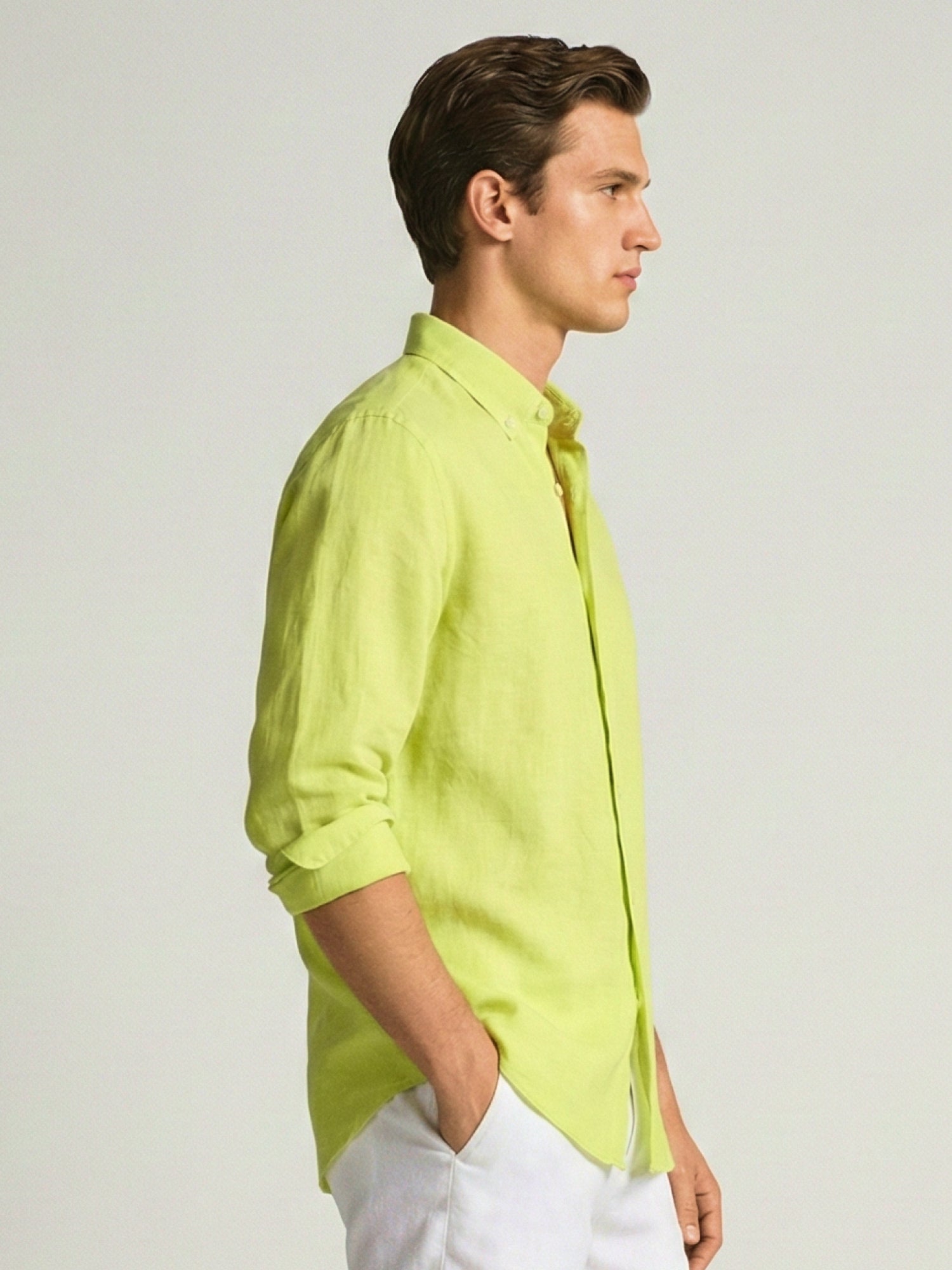 Lime Yellow 100% Pure Linen Button Down Shirt - CiceroniMen Shirtsbhrāta