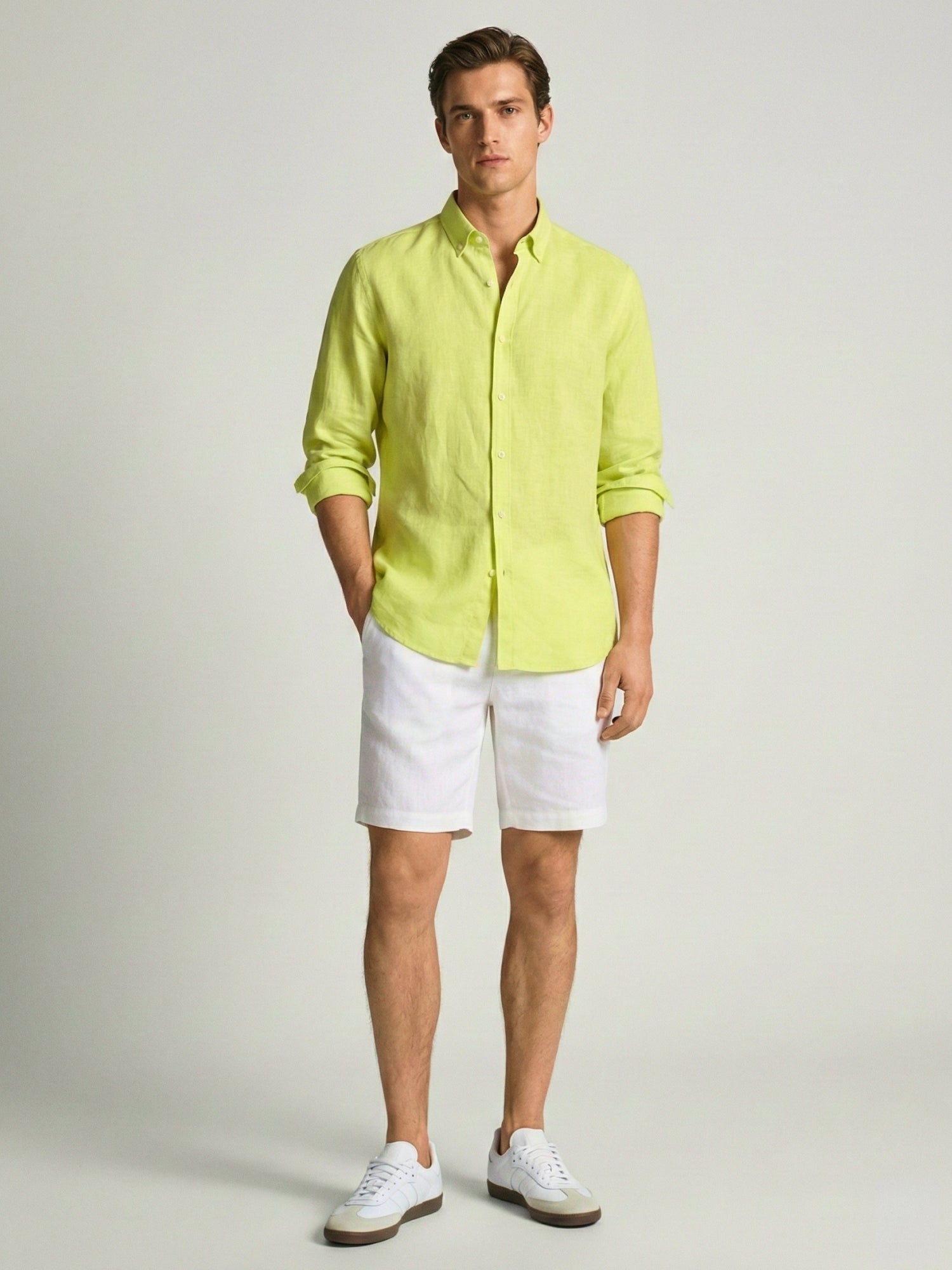 Lime Yellow 100% Pure Linen Button Down Shirt - CiceroniMen Shirtsbhrāta