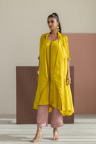 Lime Yellow Habutai Silk Jacket Set - CiceroniKurta Set, Festive WearTussah