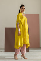 Lime Yellow Habutai Silk Jacket Set - CiceroniKurta Set, Festive WearTussah