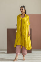 Lime Yellow Habutai Silk Jacket Set - CiceroniKurta Set, Festive WearTussah