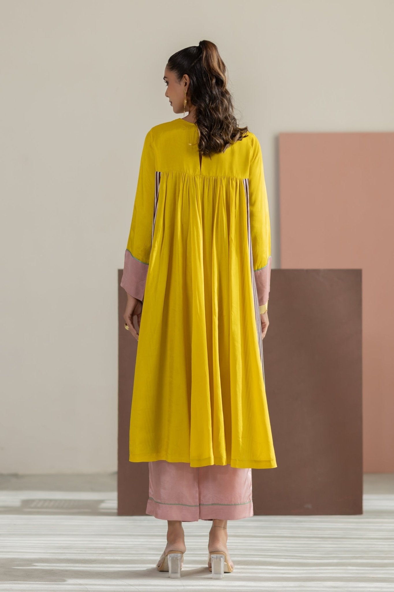 Lime Yellow Kurta Set - CiceroniKurta Set, Festive WearTussah