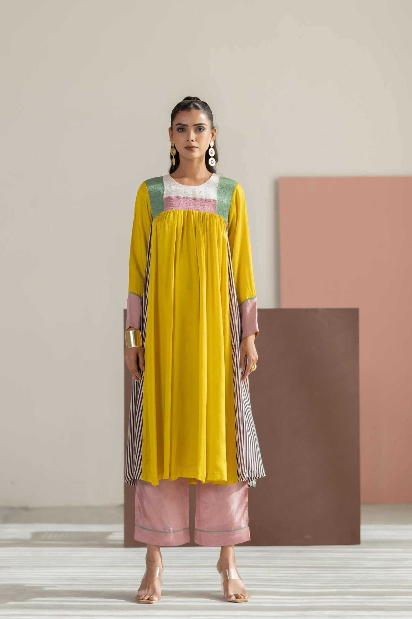 Lime Yellow Kurta Set - CiceroniKurta Set, Festive WearTussah