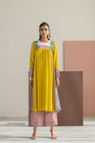 Lime Yellow Kurta Set - CiceroniKurta Set, Festive WearTussah