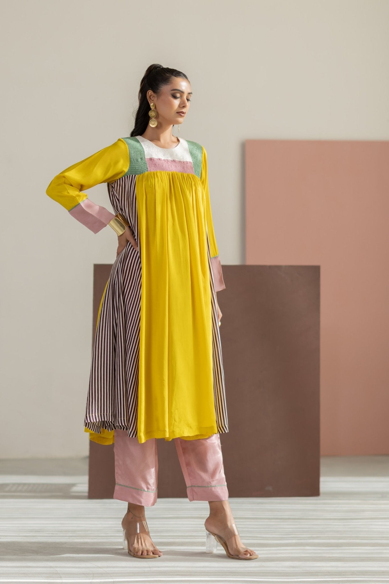 Lime Yellow Kurta Set - CiceroniKurta Set, Festive WearTussah