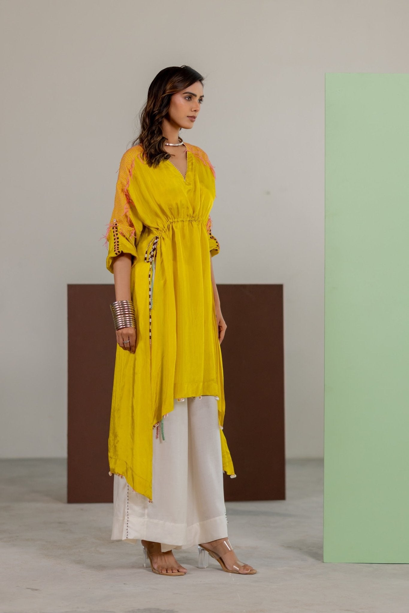 Lime Yellow Tunic Set - CiceroniKurta Set, Festive WearTussah