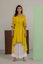 Lime Yellow Tunic Set - CiceroniKurta Set, Festive WearTussah
