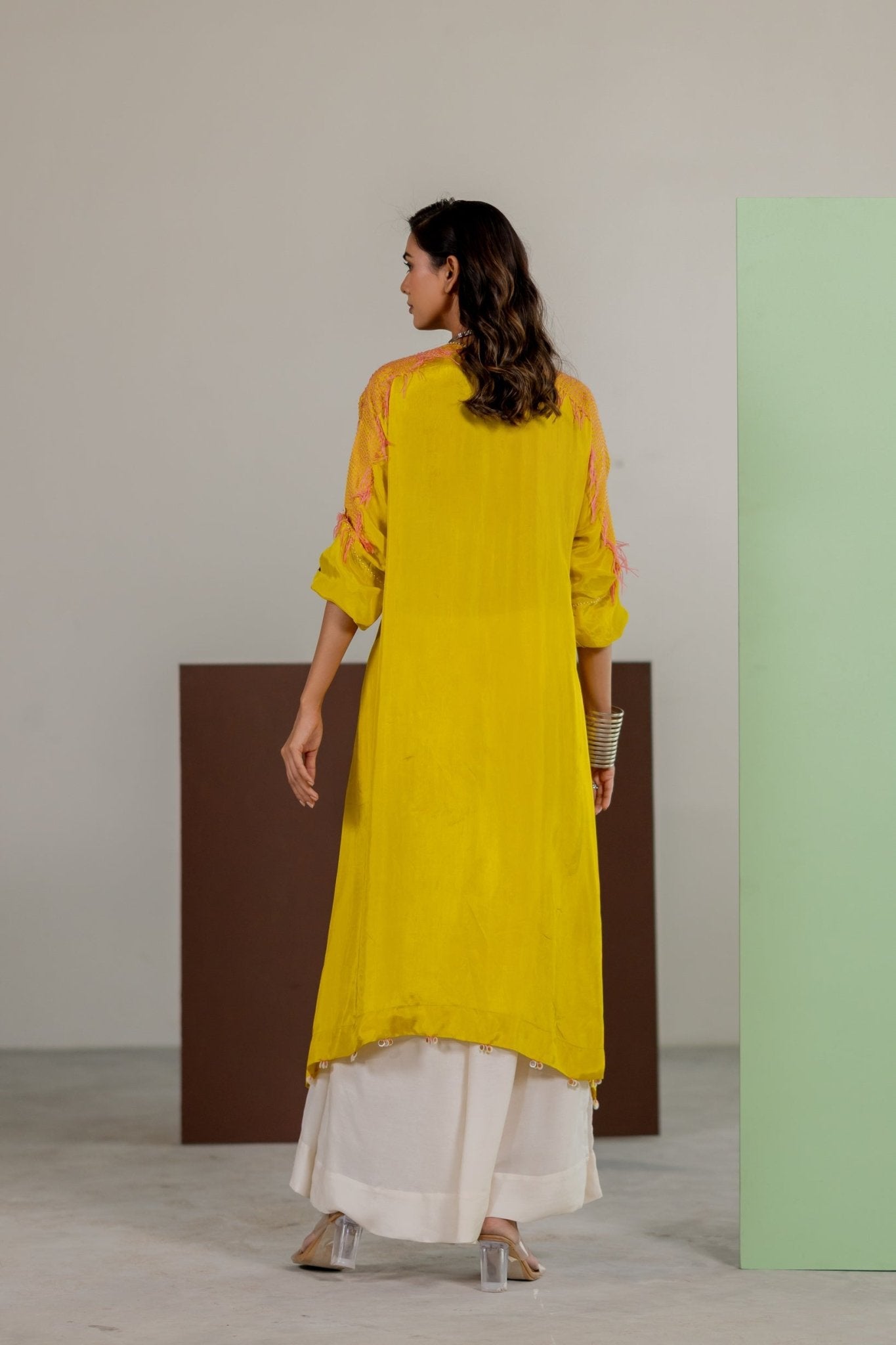 Lime Yellow Tunic Set - CiceroniKurta Set, Festive WearTussah