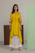 Lime Yellow Tunic Set - CiceroniKurta Set, Festive WearTussah