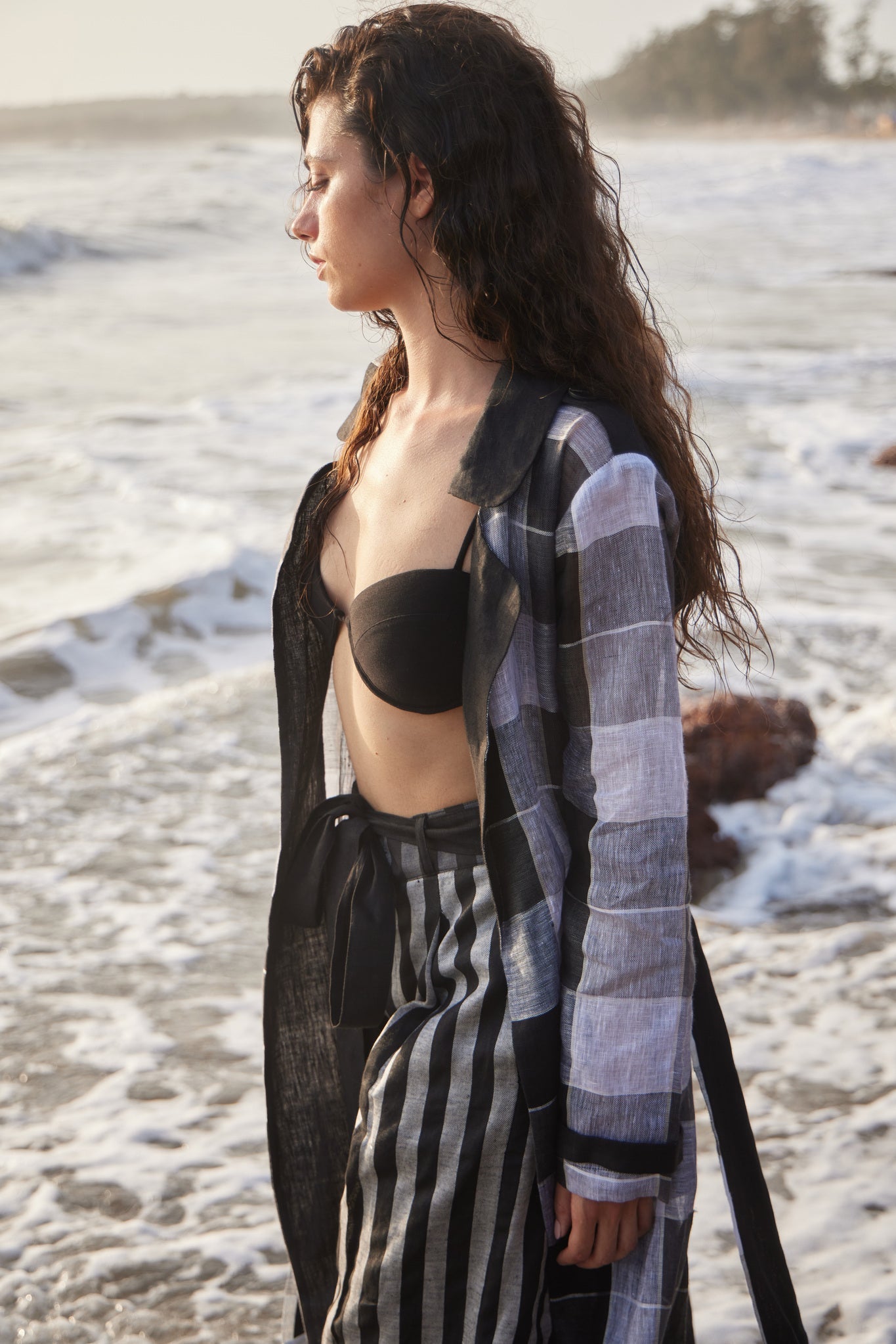 Linen Check Trench - CiceroniCapePriyanca Khanna