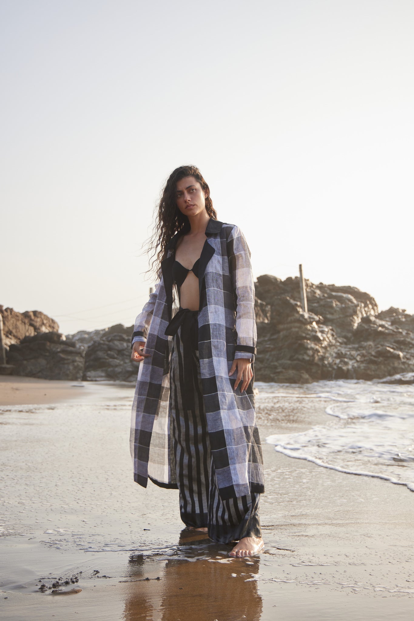 Linen Check Trench - CiceroniCapePriyanca Khanna