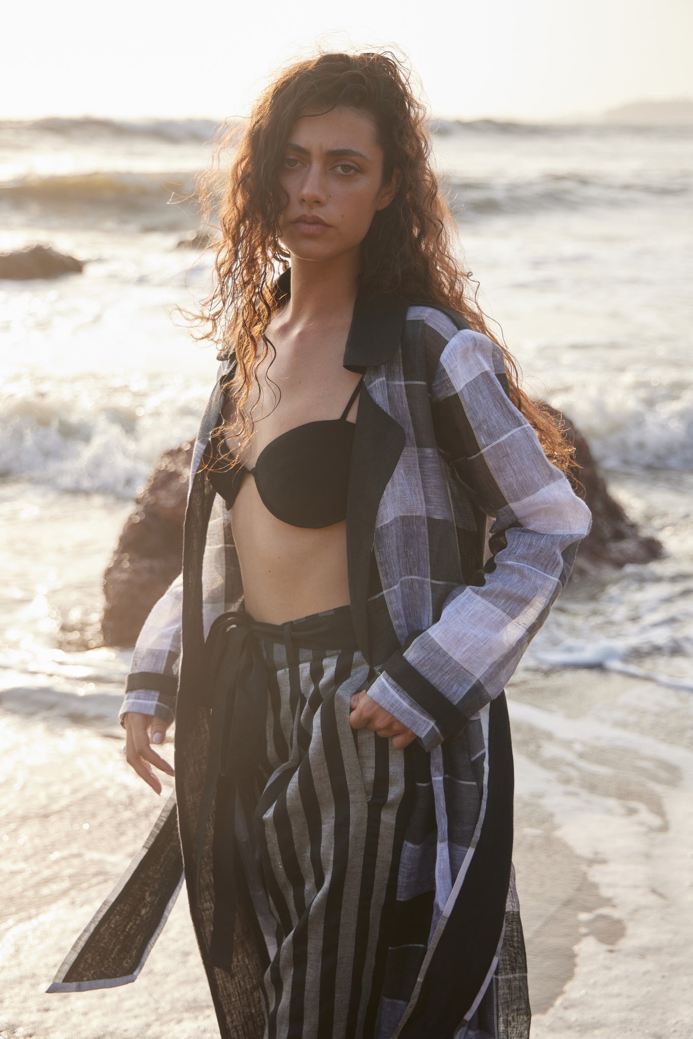 Linen Check Trench - CiceroniCapePriyanca Khanna