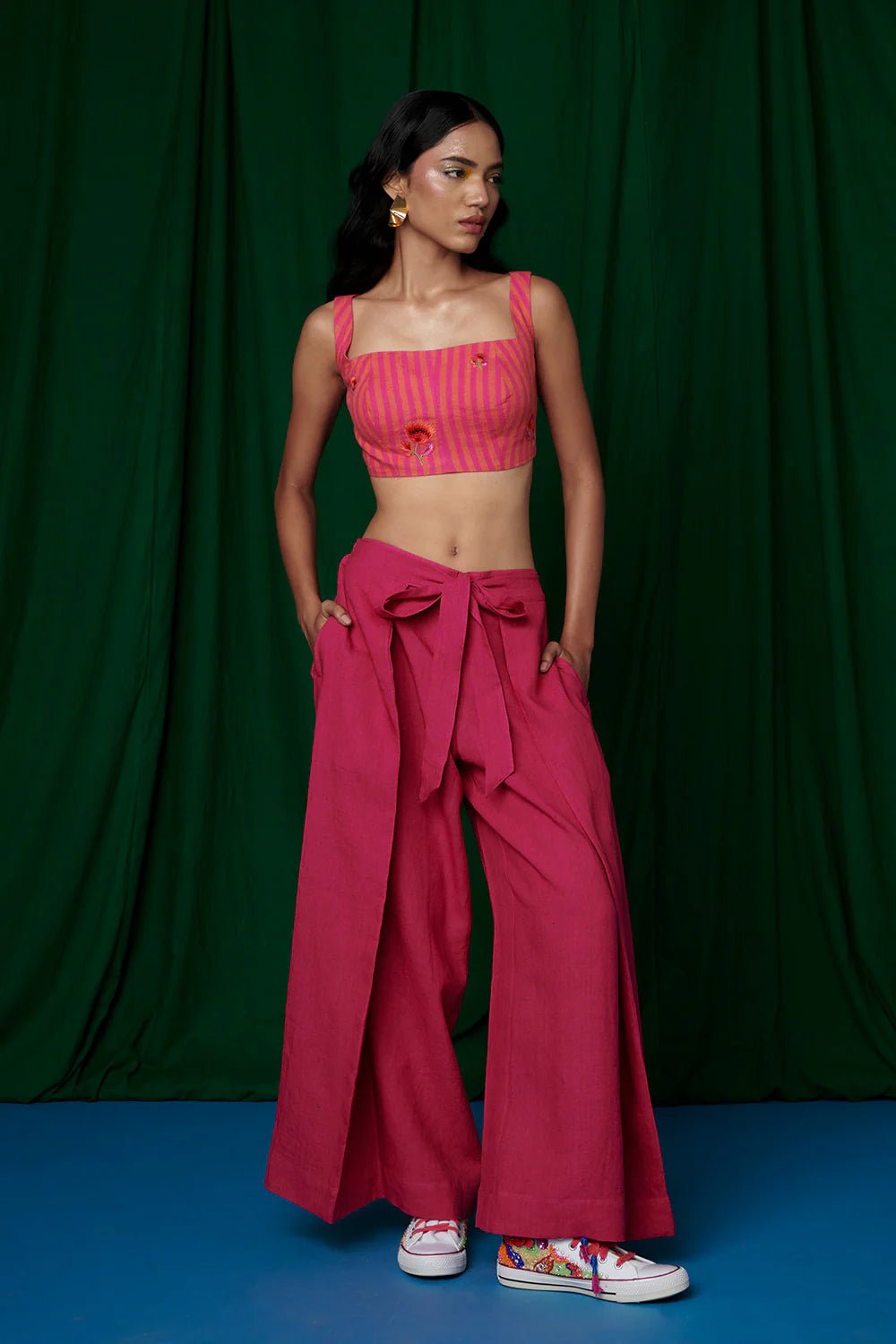 Linen Coral Bustier Top and Rani Wrap Pants - CiceroniCo - ord SetSaphed