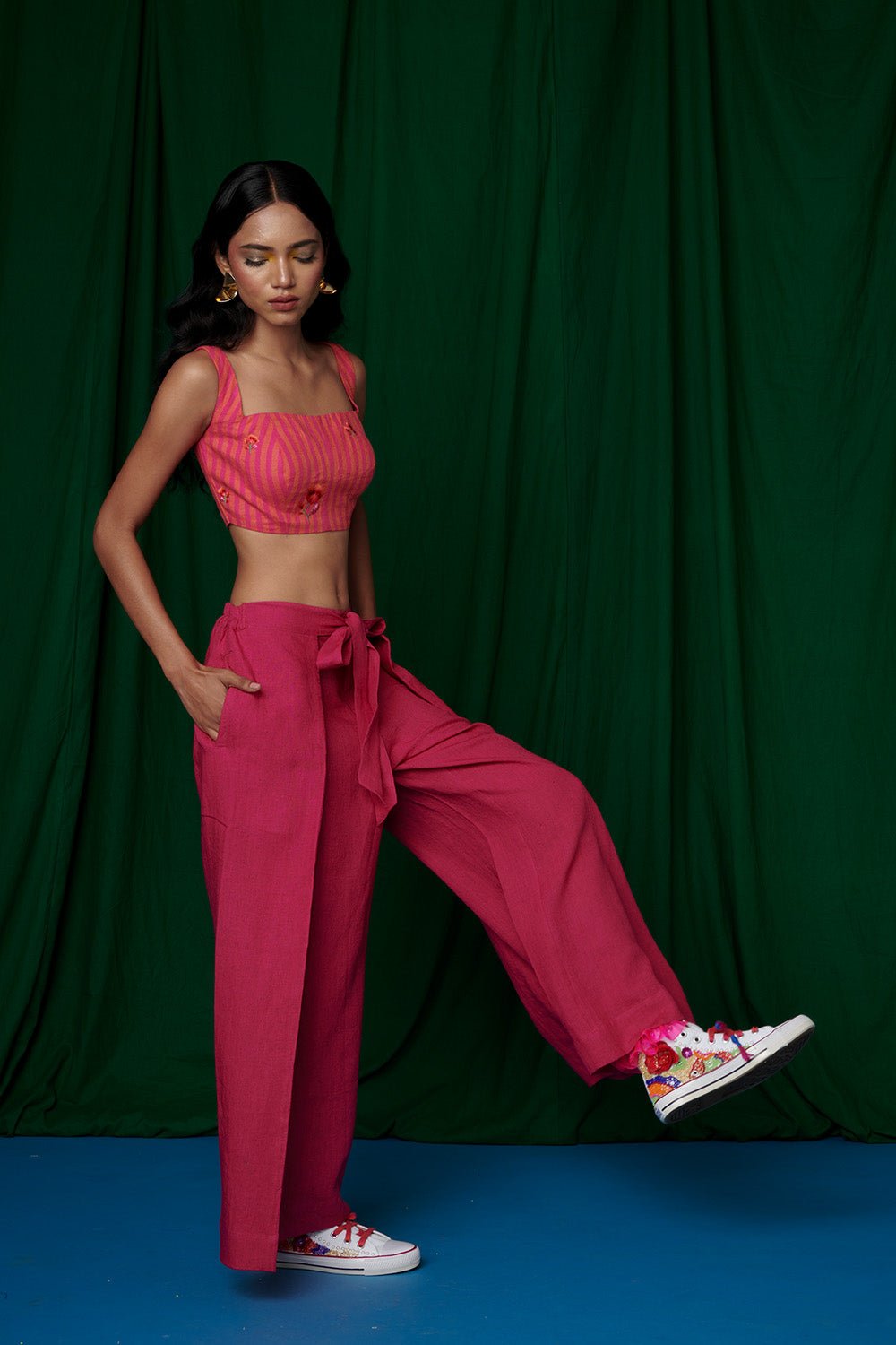 Linen Coral Bustier Top and Rani Wrap Pants - CiceroniCo - ord SetSaphed