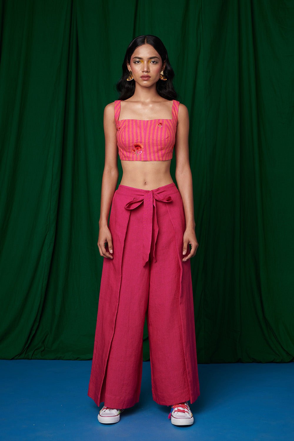 Linen Coral Bustier Top and Rani Wrap Pants - CiceroniCo - ord SetSaphed