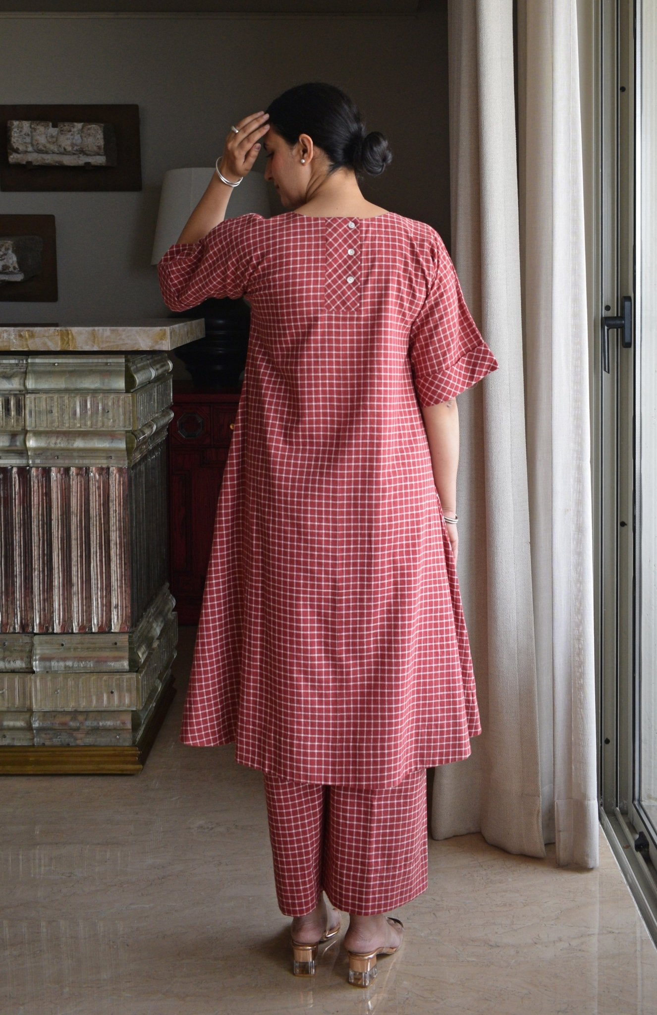 Madder Co - ord Set in Handwoven Checks - CiceroniKurta Set, Everyday WearHouse of Moxa