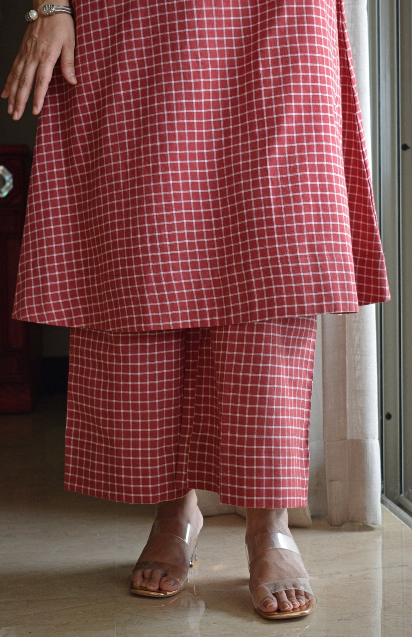 Madder Co - ord Set in Handwoven Checks - CiceroniKurta Set, Everyday WearHouse of Moxa