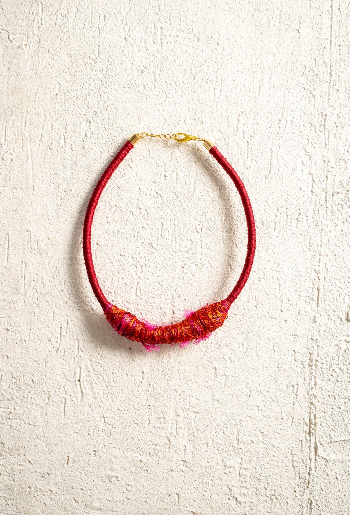 Maroon Cord Necklace with Coral Wrapped Bib - CiceroniNeckpieceBoundless by Shilpi