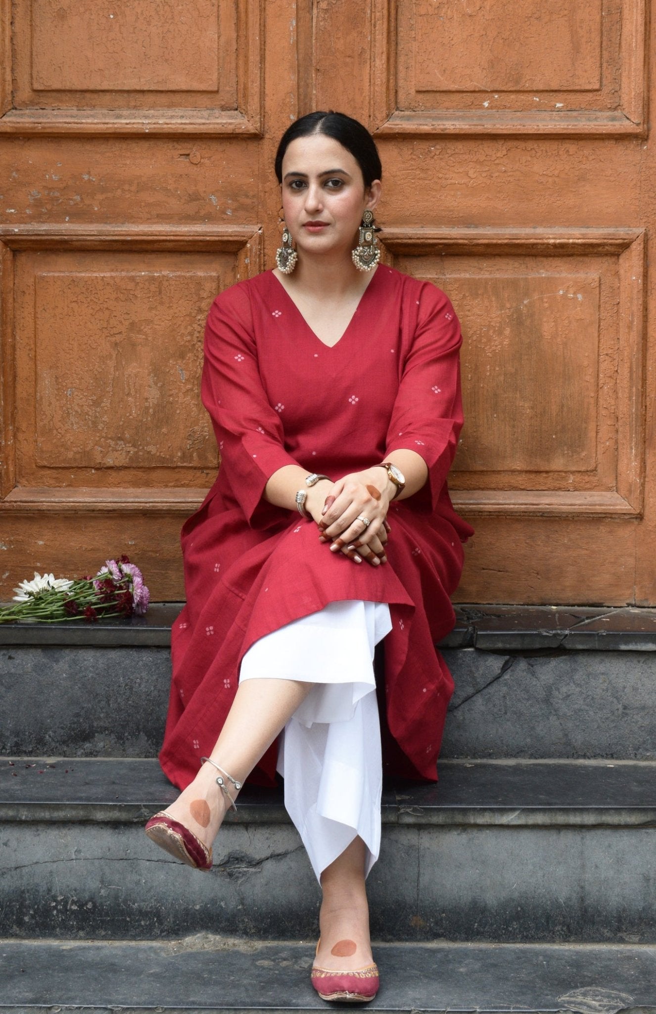 Maroon Jamdani Phiran - CiceroniKurta, Everyday WearHouse of Moxa