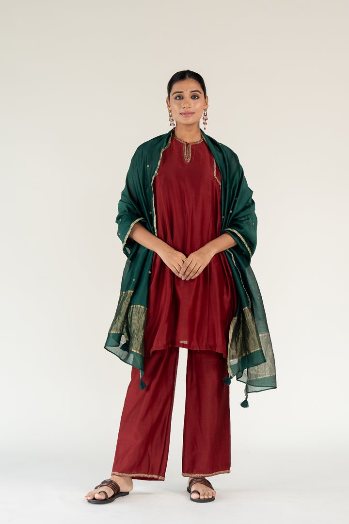 Maroon Zainab Kurta Set with Ayra Odhani - CiceroniKurta Set, Festive WearNirjara