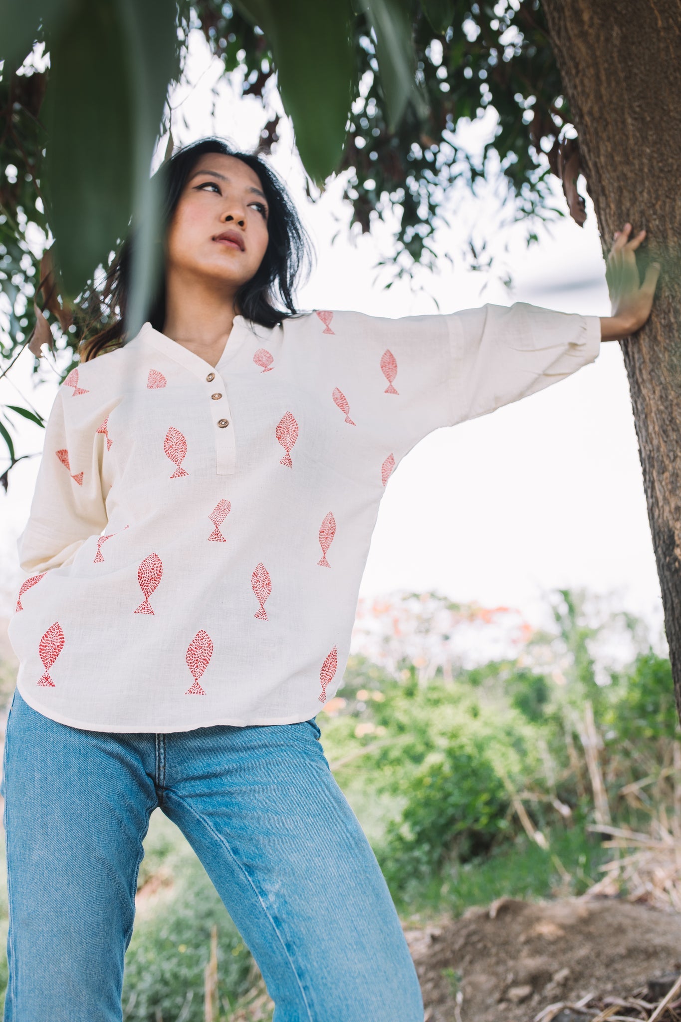 Matsya Mandarin Collar Top - CiceroniTopsIra