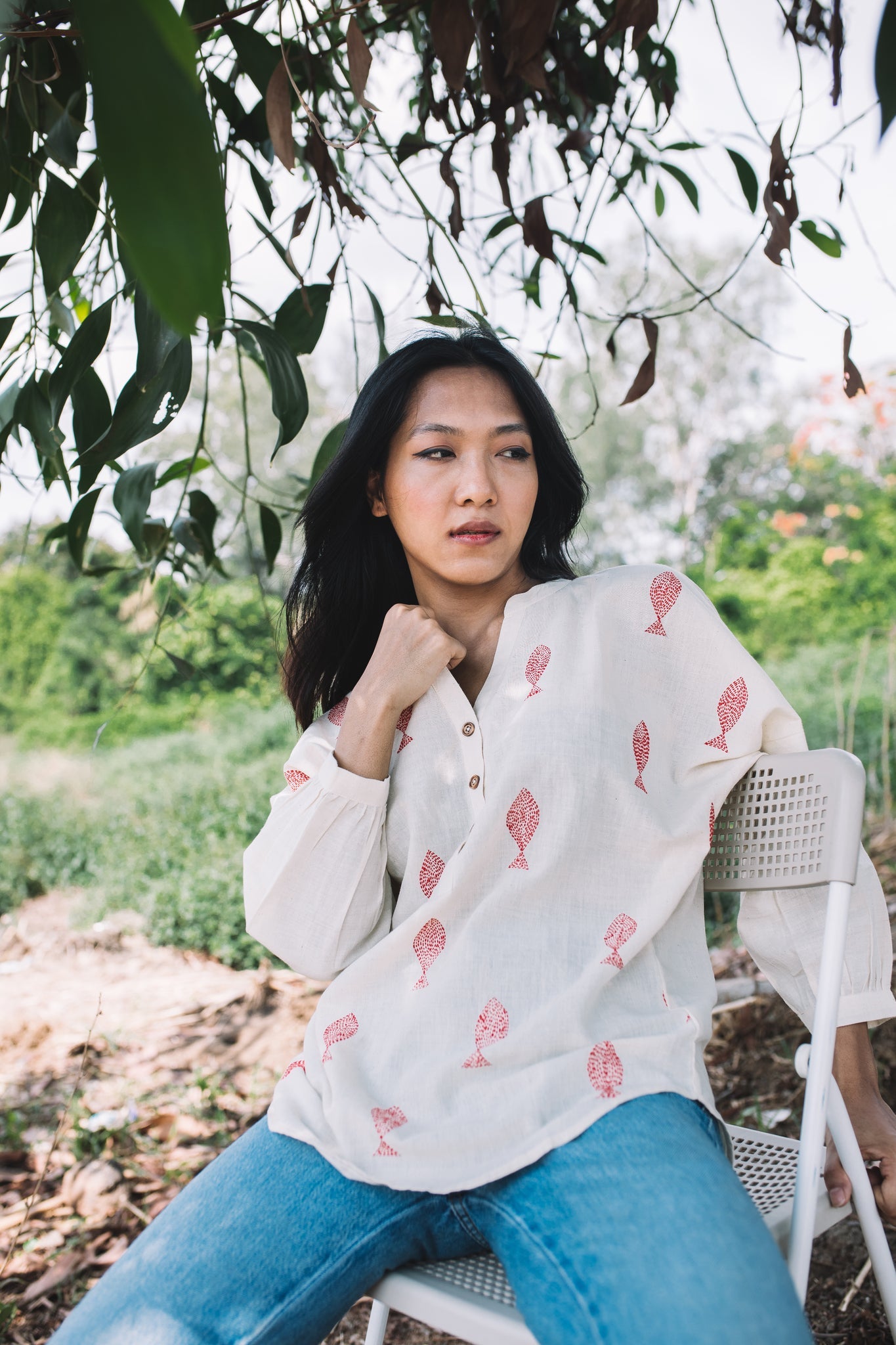 Matsya Mandarin Collar Top - CiceroniTopsIra