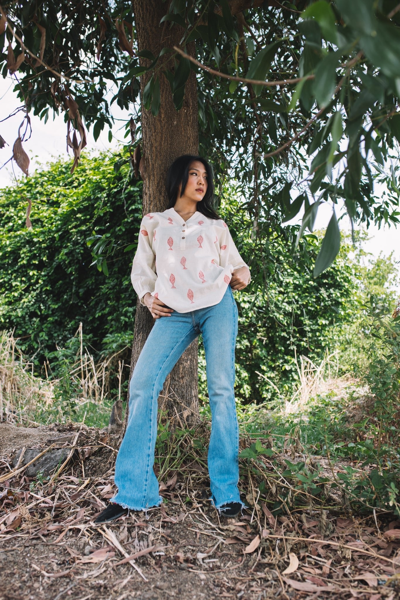 Matsya Mandarin Collar Top - CiceroniTopsIra