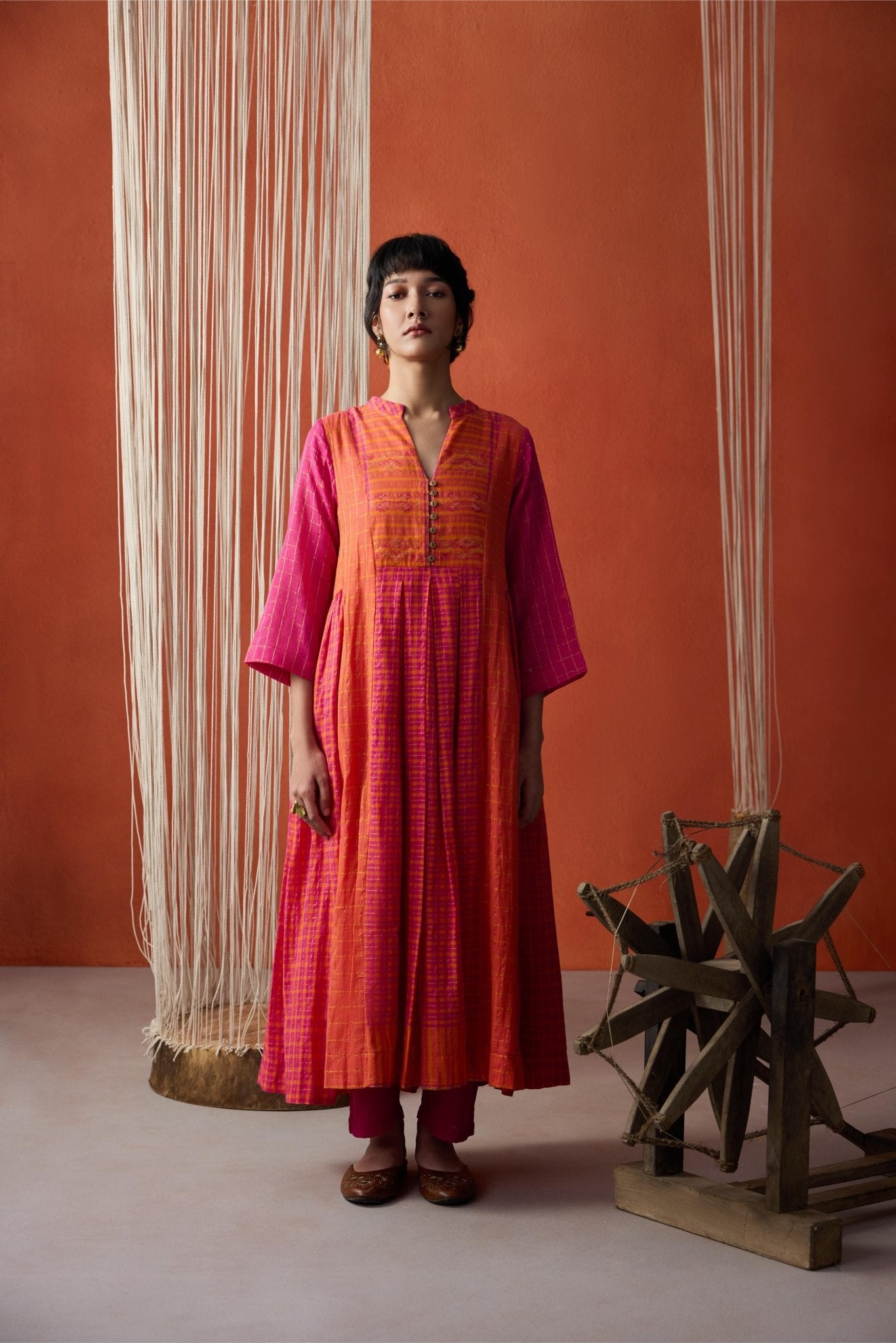Meera Co-ord Set - Orange and Rani - CiceroniKurta Set, Everyday WearGulmohar Calcutta