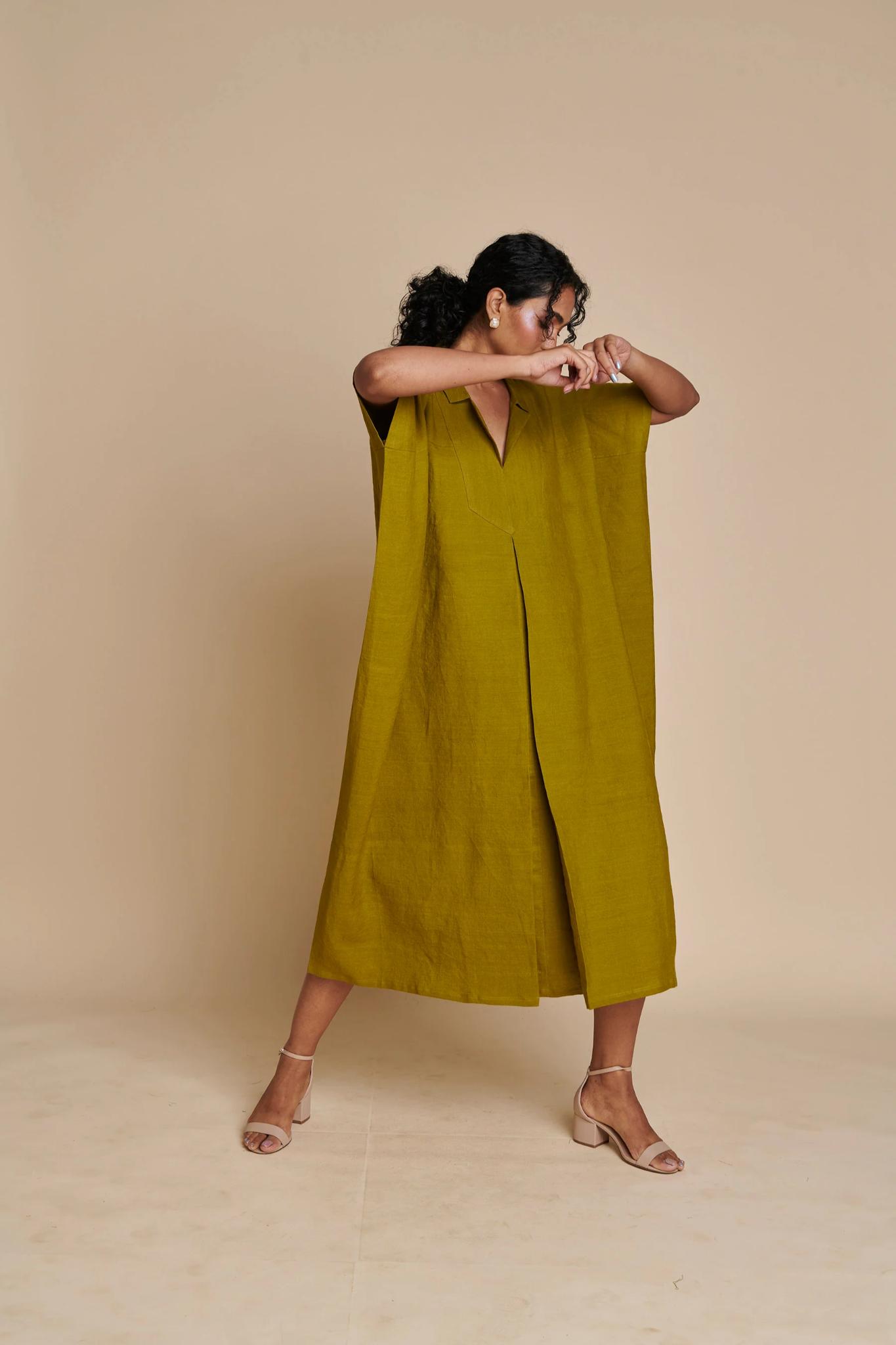 Mehendi Linen Kaftan Dress - CiceroniKaftan, DressSaphed