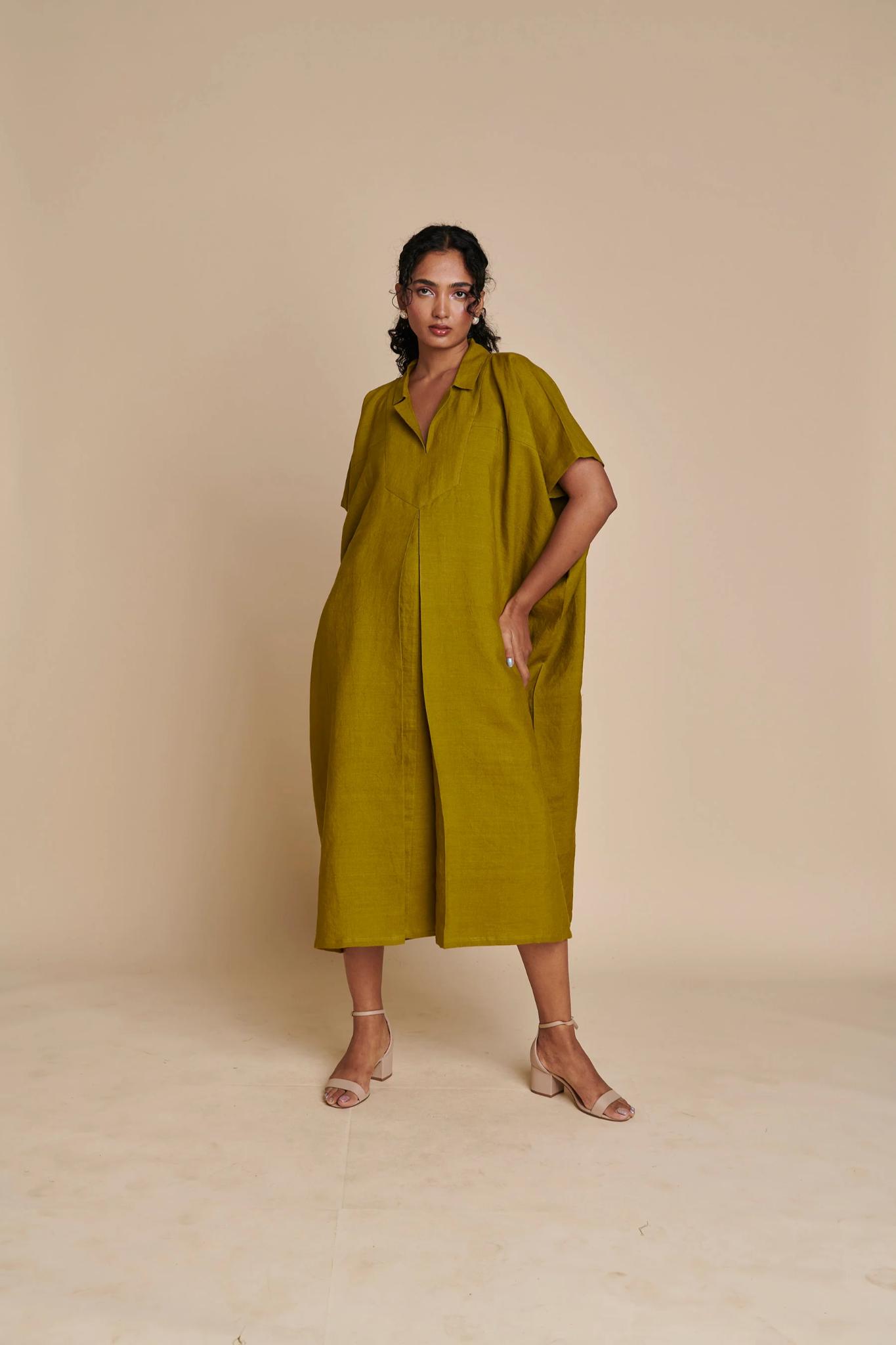 Mehendi Linen Kaftan Dress - CiceroniKaftan, DressSaphed